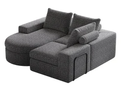 Sofá modular de 3 plazas en tela de chenilla gris con chaise longue redondeada - Respaldo acolchado