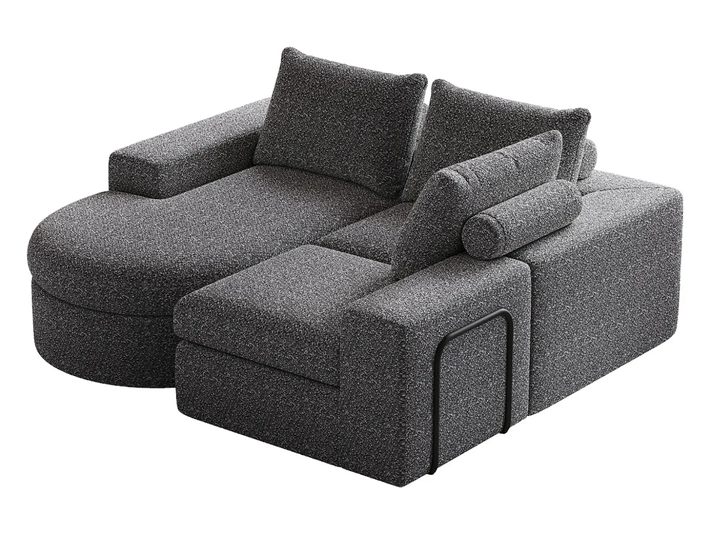 Sofá modular de 3 plazas en tela de chenilla gris con chaise longue redondeada - Respaldo acolchado