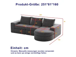 Sofá modular de 3 plazas en tela de chenilla gris con chaise longue redondeada - Respaldo acolchado