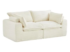 Sofá modular de esquina con puf de pana gruesa beige CYROMA