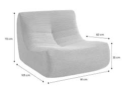 Sofá modular de pana, 3 plazas crema