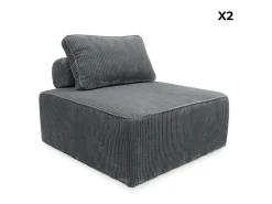 Sofá modular de pana, 2 plazas gris oscuro