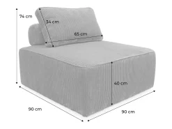 Sofá modular de pana, 2 plazas gris oscuro