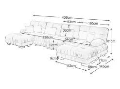 Sofá modular esquina 4 plazas - con 2 pouf y 6 cojines - DIY forma U/L - 406x145x81cm - Gris