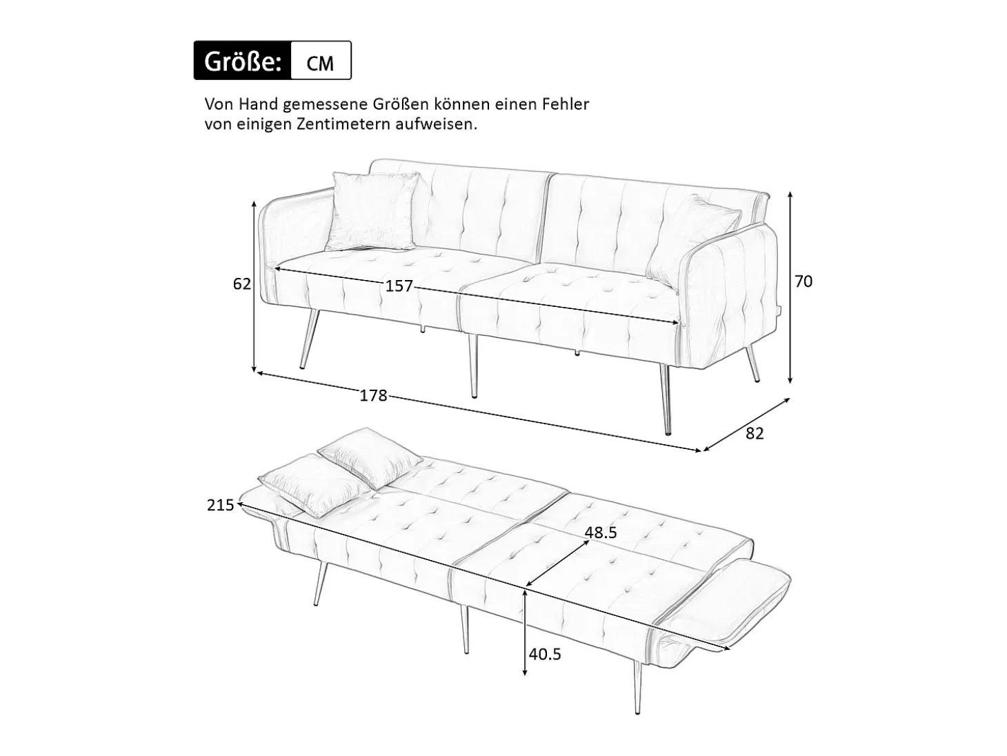 Sofá multifunción de 2 plazas - Respaldo ajustable - Reposabrazos ajustables - Terciopelo - Blanco