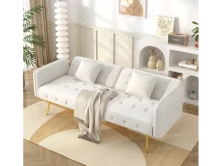 Sofá multifunción de 2 plazas - Respaldo ajustable - Reposabrazos ajustables - Terciopelo - ​​Blanco​
