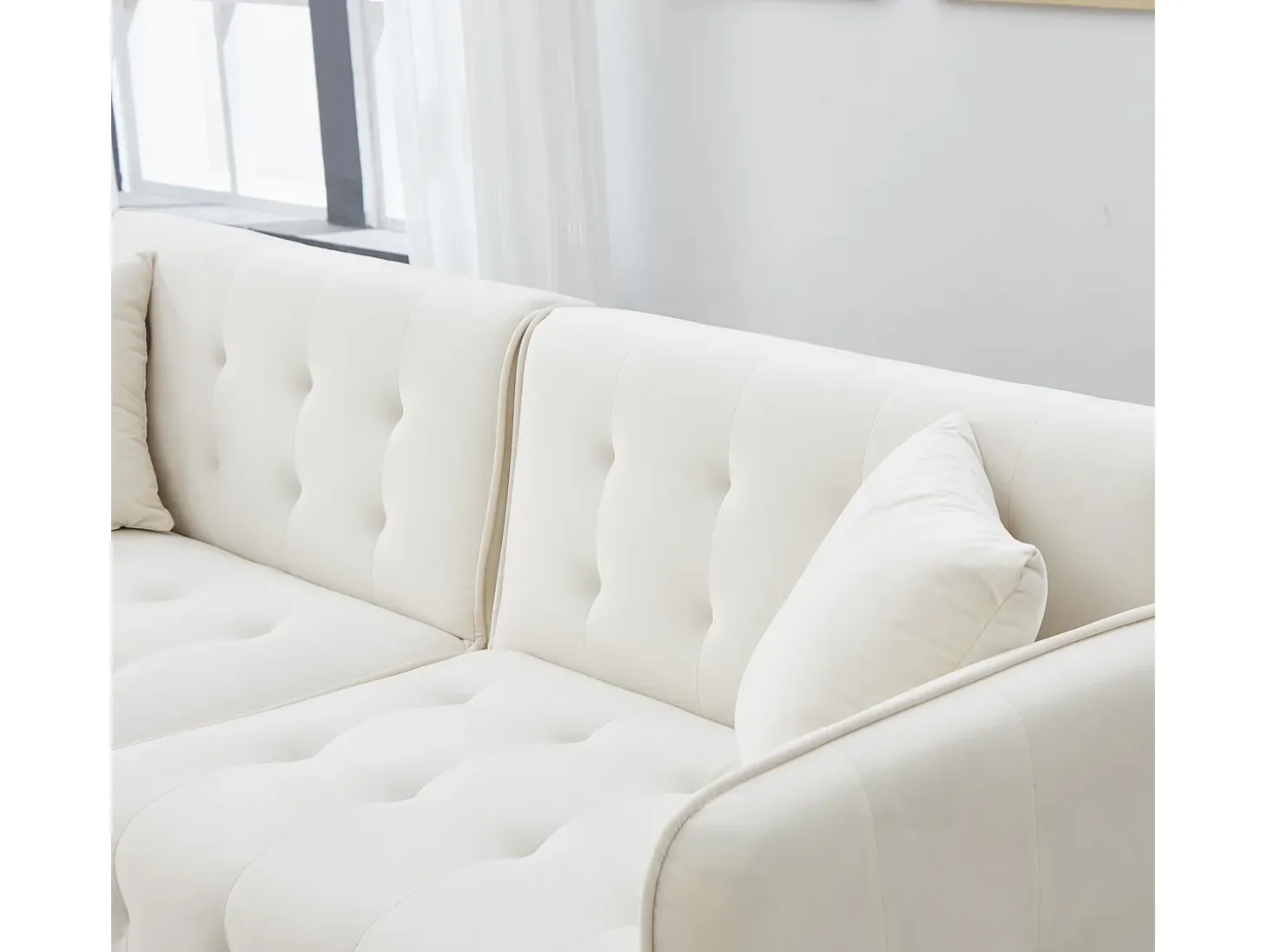 Sofá multifunción de 2 plazas - Respaldo ajustable - Reposabrazos ajustables - Terciopelo - Blanco