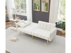 Sofá multifunción de 2 plazas - Respaldo ajustable - Reposabrazos ajustables - Terciopelo - Blanco