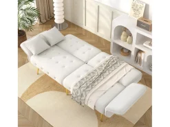 Sofá multifunción de 2 plazas - Respaldo ajustable - Reposabrazos ajustables - Terciopelo - Blanco