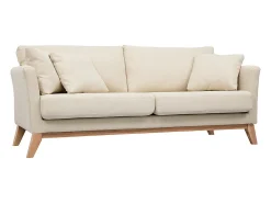 Sofá nórdico 3 plazas desenfundable beige y patas madera OSLO
