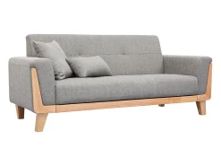 Sofá nórdico 3 plazas gris claro y madera FJORD