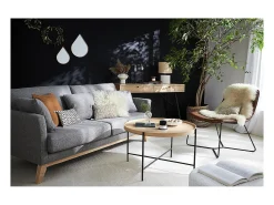 Sofá nórdico 3 plazas gris claro desenfundable patas madera OSLO
