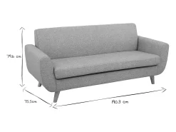 Sofá nórdico 3 plazas gris claro y madera PURE