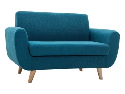 Sofá nórdico 2 plazas azul petróleo y madera de caucho maciza PURE