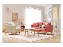 Sofá nórdico 2 plazas con funda desenfundable efecto aterciopelado color terracota OSLO