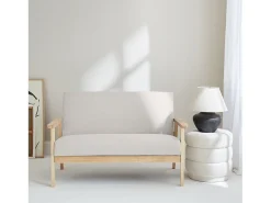 Sofá o banco con tela y patas de madera, 2 plazas beige
