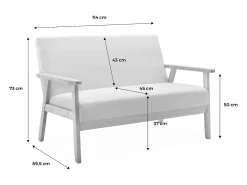 Sofá o banco con tela y patas de madera, 2 plazas beige