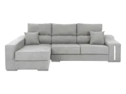 Sofá Oscar chaise longue izq. con 2 puffs gris, 263x100x85 cm