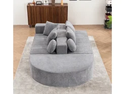 Sofá panorámico 5 plazas modular - de tejido Chenilla gris - con 6 cojines - 263x171x66cm