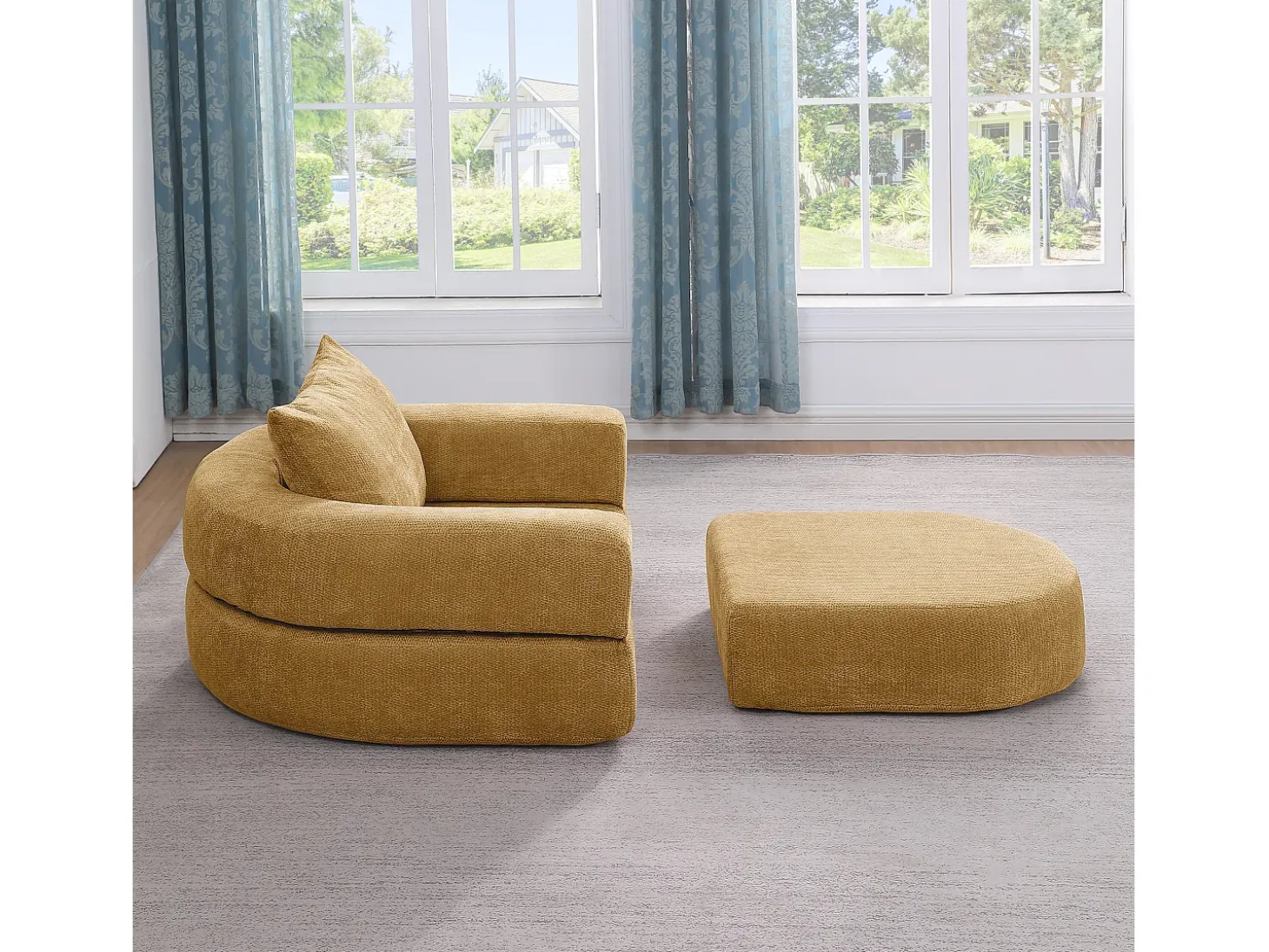 Sofá para salón en chenilla amarillo diseño moderno cómodo y resistente