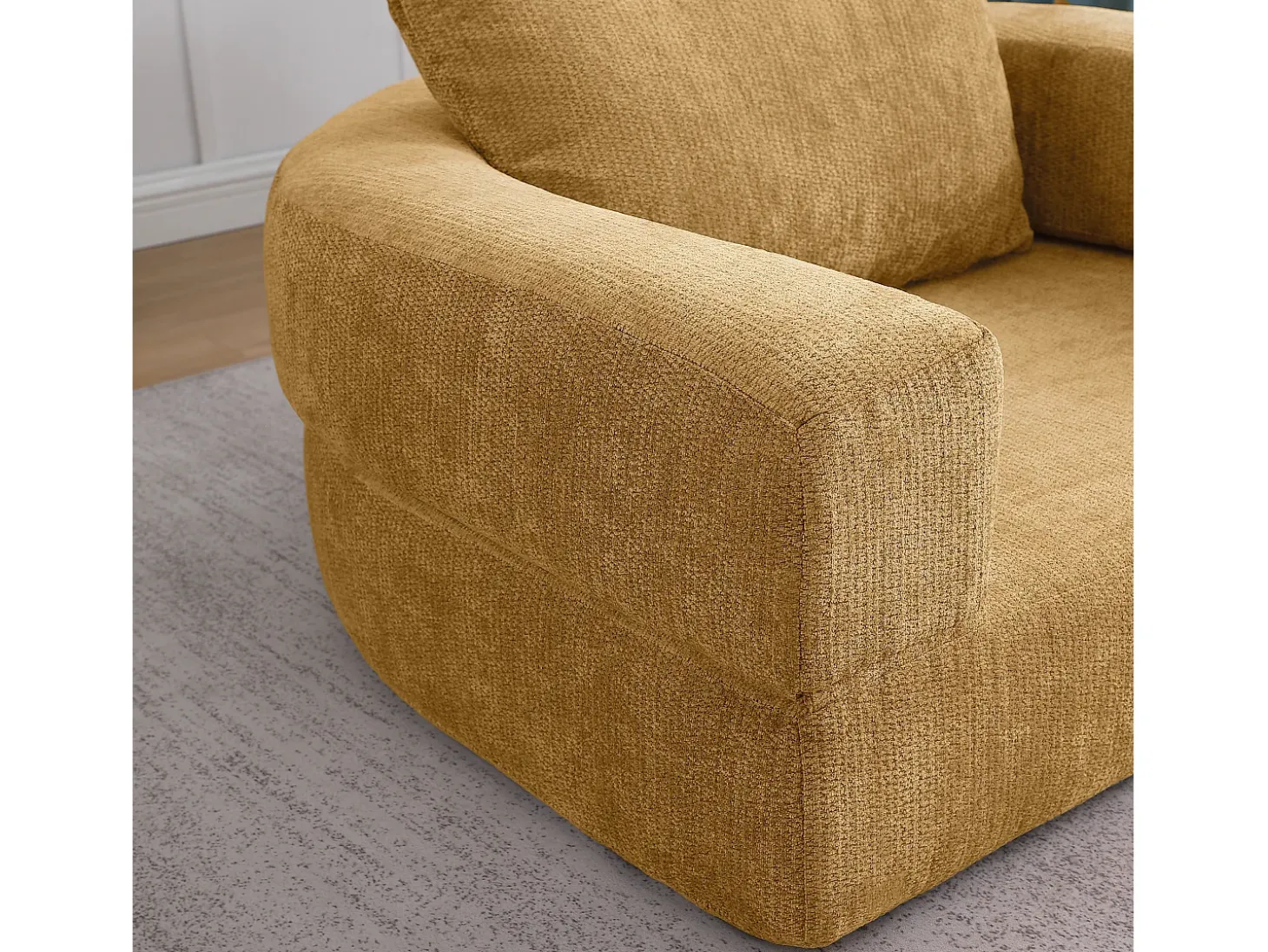 Sofá para salón en chenilla amarillo diseño moderno cómodo y resistente
