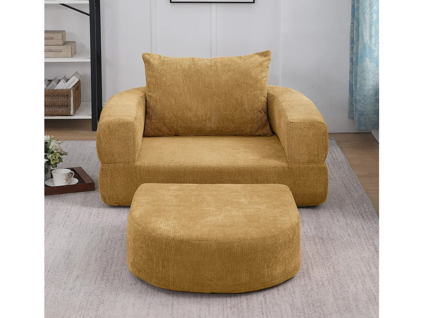 Sofá para salón en chenilla amarillo diseño moderno cómodo y resistente