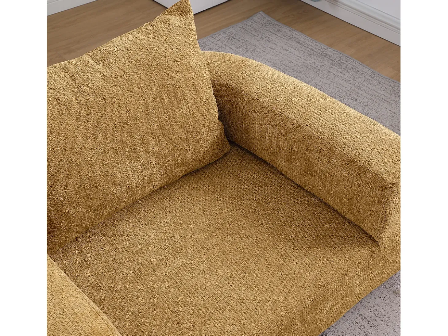 Sofá para salón en chenilla amarillo diseño moderno cómodo y resistente