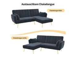 Sofá plegable de 3 plazas - 191,5 x 130 x 80 cm - sofá esquinero con función cama - terciopelo - negro