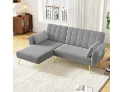 Sofá plegable de 3 plazas - 191,5 x 130 x 80 cm - sofá esquinero con función cama - terciopelo - gris