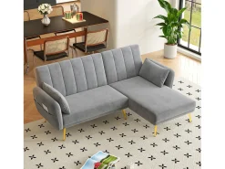 Sofá plegable de 3 plazas - 191,5 x 130 x 80 cm - sofá esquinero con función cama - terciopelo - gris