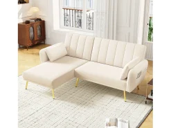Sofá plegable de 3 plazas - 191,5 x 130 x 80 cm - sofá esquinero con función cama - terciopelo - beige