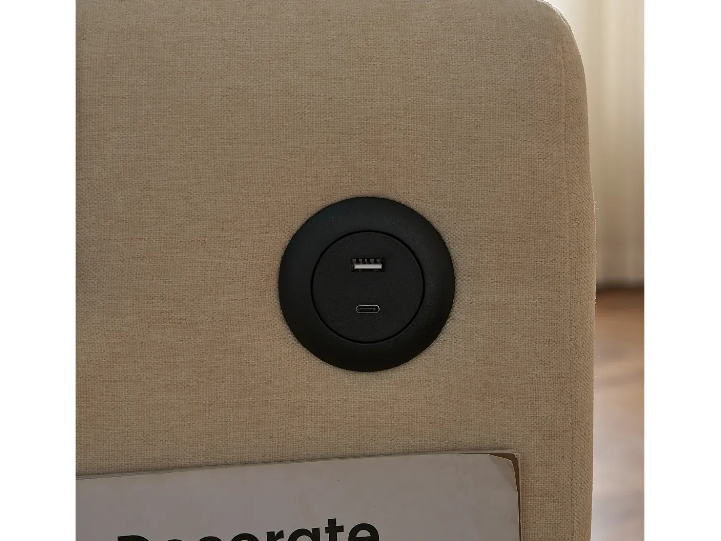 Sofá plegable de 2 plazas de chenilla beige con puerto USB y soporte para teléfono, ideal para salón y dormitorio