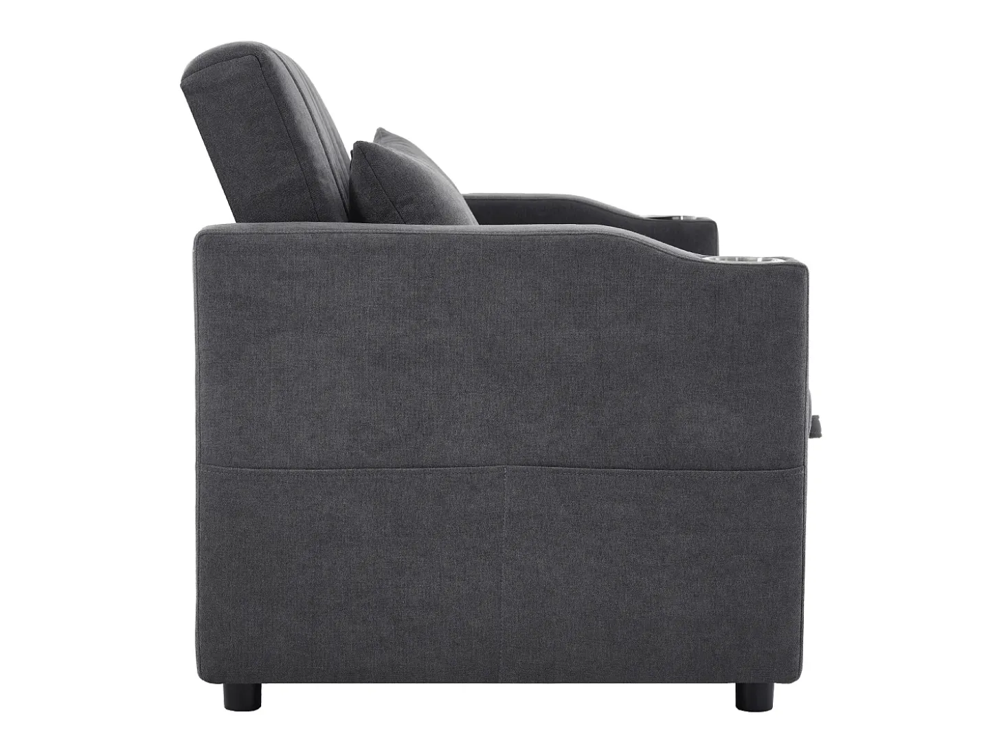 Sofá plegable de 2 plazas, terciopelo gris, con respaldo ajustable y portavasos, para salón o dormitorio
