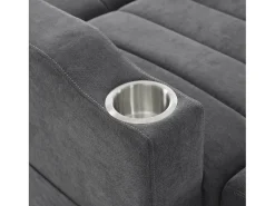 Sofá plegable de 2 plazas, terciopelo gris, con respaldo ajustable y portavasos, para salón o dormitorio