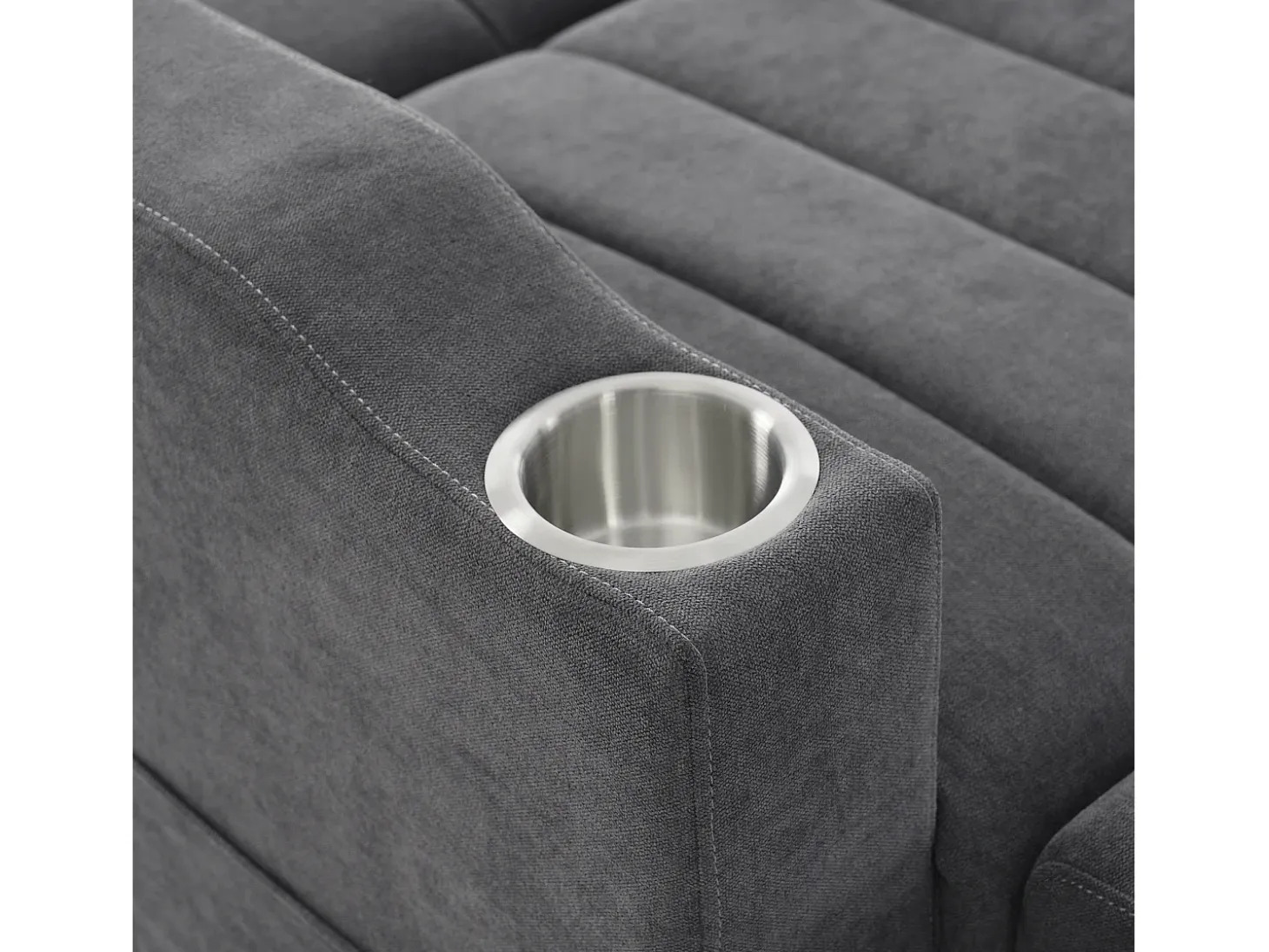 Sofá plegable de 2 plazas, terciopelo gris, con respaldo ajustable y portavasos, para salón o dormitorio