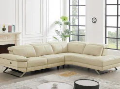 Sofá reclinable eléctrico de esquina derecha PUNO II en piel de vacuno beige