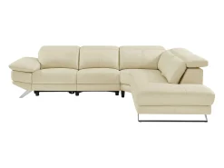 Sofá reclinable eléctrico de esquina derecha PUNO II en piel de vacuno beige