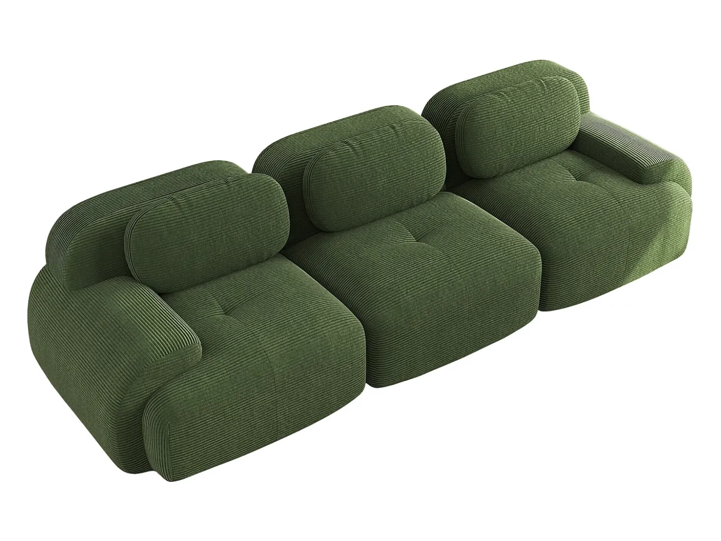 Sofá recto con brazos curvos - Sofá de 3 plazas con respaldo y cojines decorativos - pana verde