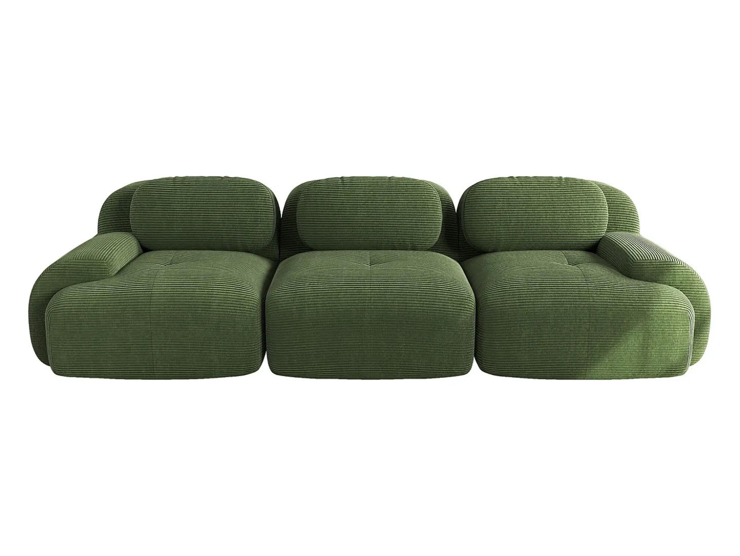 Sofá recto con brazos curvos - Sofá de 3 plazas con respaldo y cojines decorativos - pana verde
