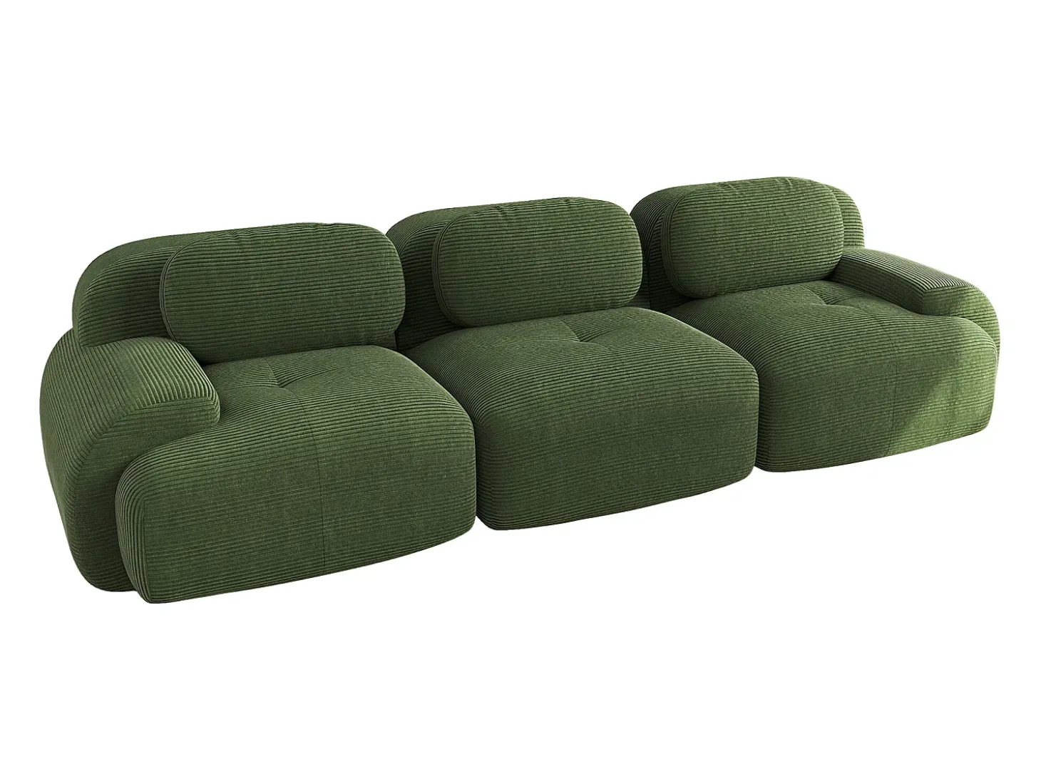 Sofá recto con brazos curvos - Sofá de 3 plazas con respaldo y cojines decorativos - pana verde