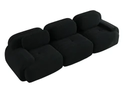 Sofá recto con reposabrazos curvos - Sofá de 3 plazas con respaldo y cojines decorativos - pana negra