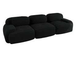 Sofá recto con reposabrazos curvos - Sofá de 3 plazas con respaldo y cojines decorativos - pana negra