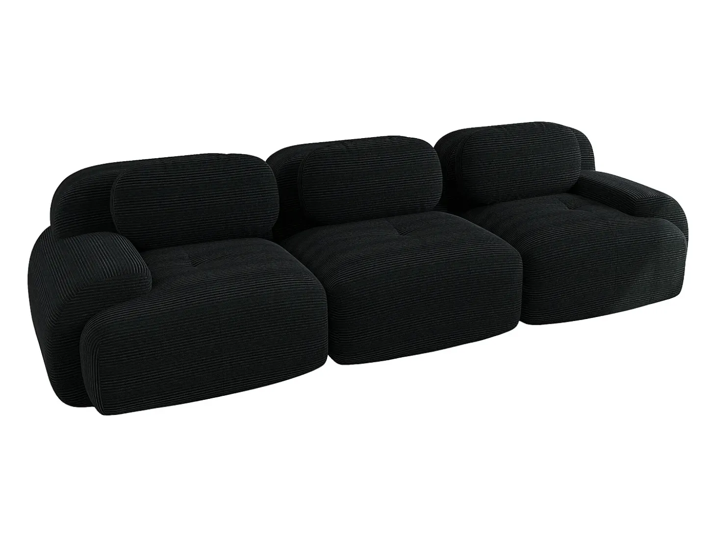 Sofá recto con reposabrazos curvos - Sofá de 3 plazas con respaldo y cojines decorativos - pana negra