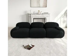 Sofá recto con reposabrazos curvos - Sofá de 3 plazas con respaldo y cojines decorativos - pana negra