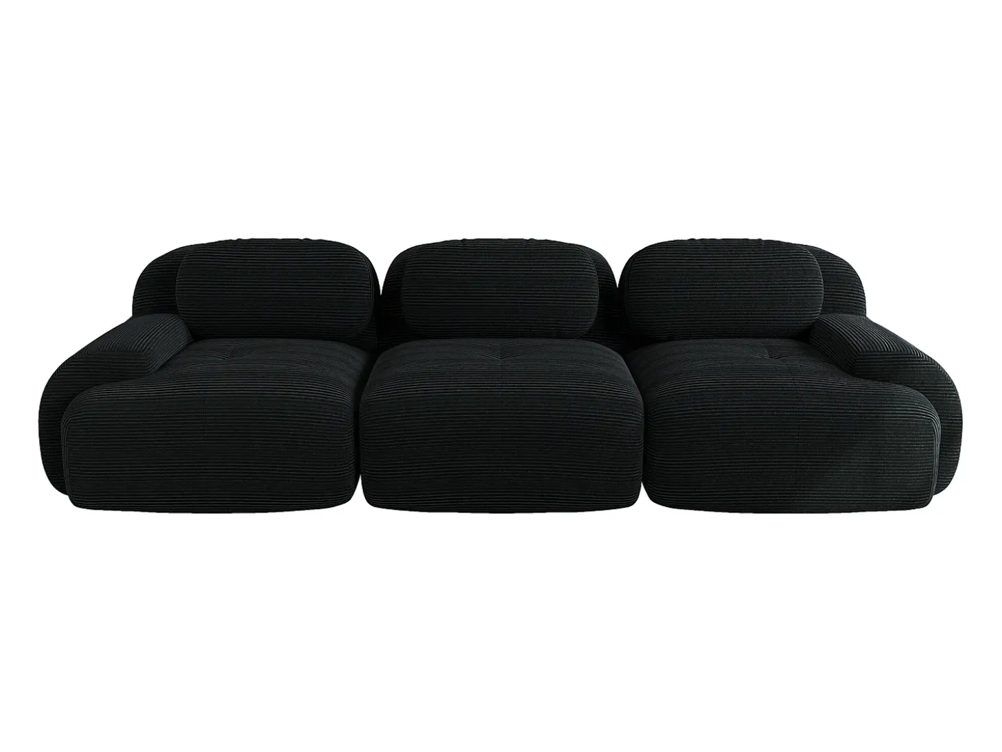 Sofá recto con reposabrazos curvos - Sofá de 3 plazas con respaldo y cojines decorativos - pana negra