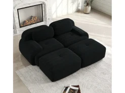 Sofá recto con reposabrazos curvos - Sofá de 2 plazas con respaldo y cojines decorativos - pana negra