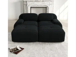 Sofá recto con reposabrazos curvos - Sofá de 2 plazas con respaldo y cojines decorativos - pana negra