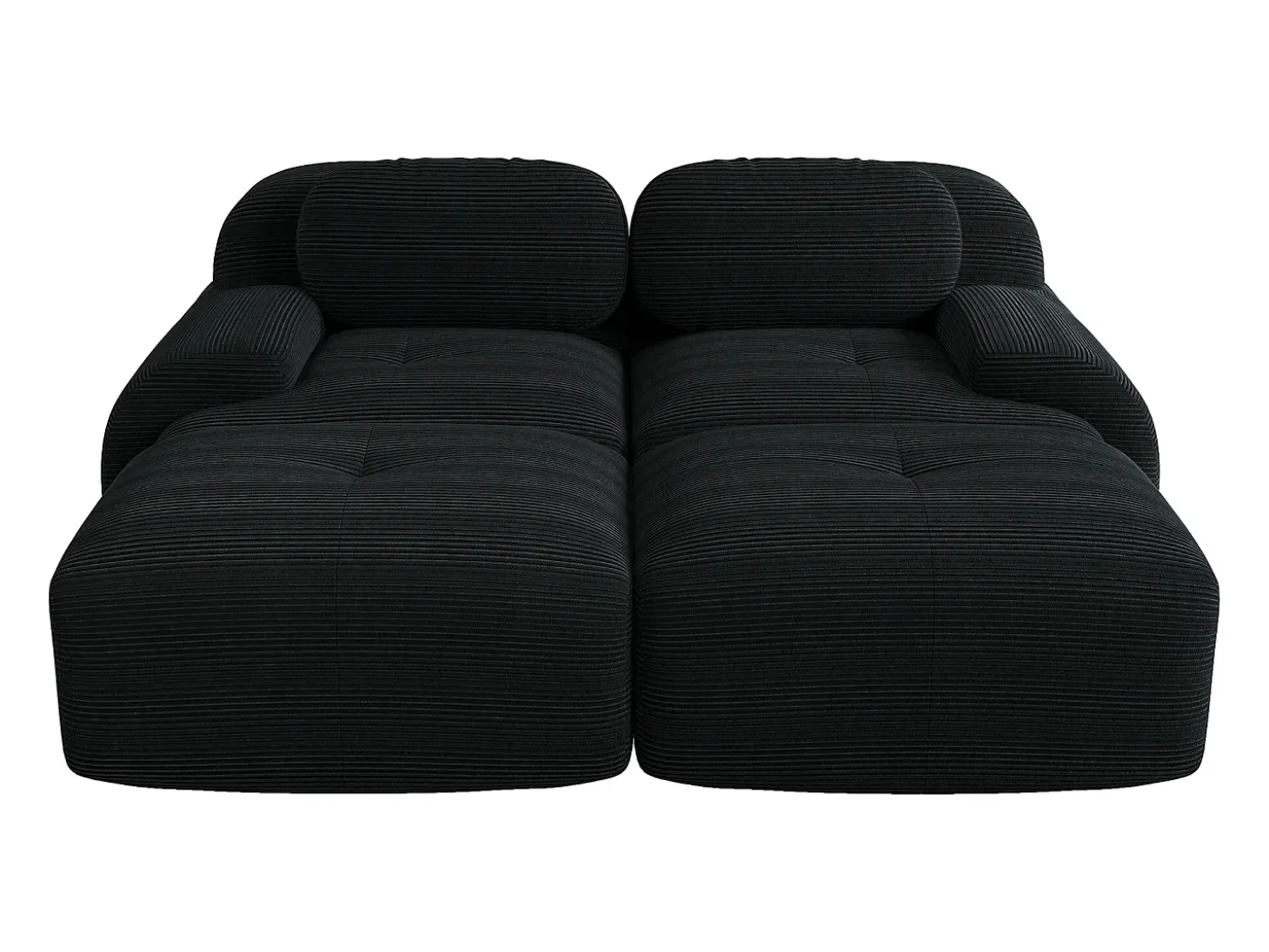 Sofá recto con reposabrazos curvos - Sofá de 2 plazas con respaldo y cojines decorativos - pana negra