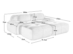 Sofá recto con reposabrazos curvos - Sofá de 2 plazas con respaldo y cojines decorativos - pana negra
