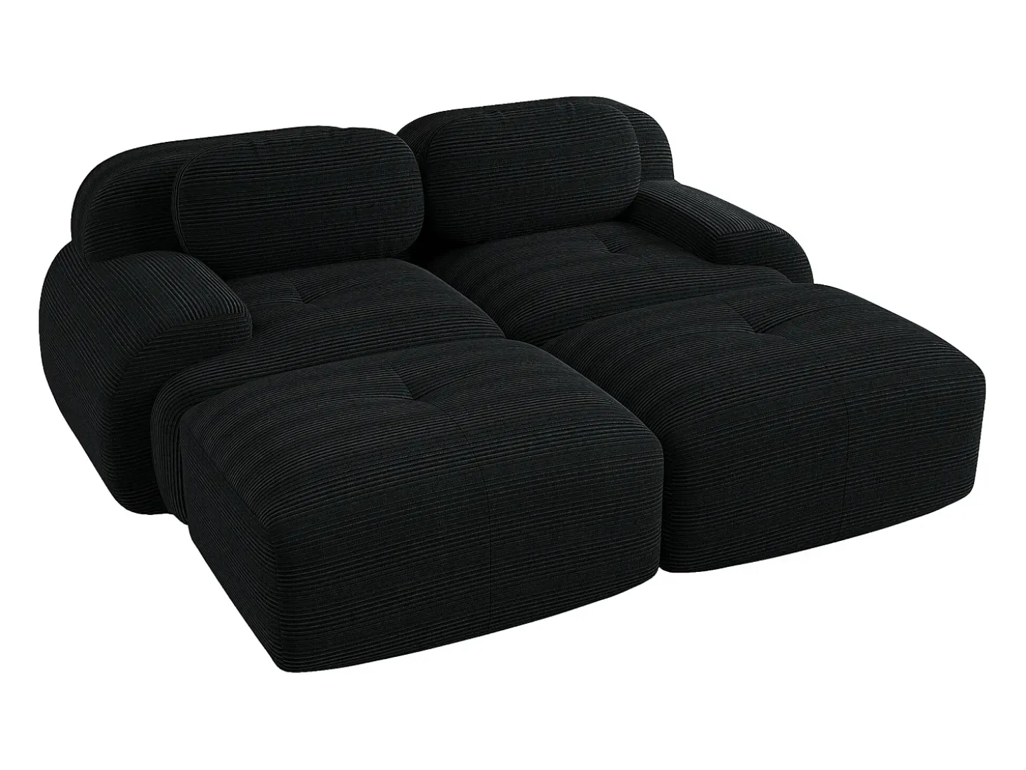 Sofá recto con reposabrazos curvos - Sofá de 2 plazas con respaldo y cojines decorativos - pana negra